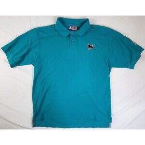 VTG San Jose Sharks Starter Teal Polo Shirt Embroidered Logo Mens Lg Hockey NHL